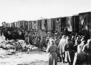 Transport jeńców sowieckich po przybyciu do punktu zbornego, 3 XI 1941, fot. Bauer (fotografia przesłana przez Organizatora)